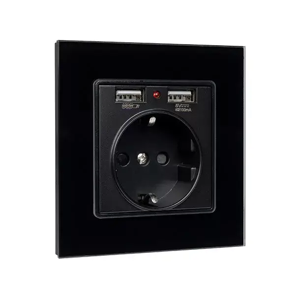 GERMAN TYPE SOCKET 16A WITH 2XUSB GLASS FRAME BL Legnépszerűbb