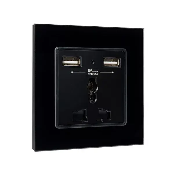 Biztonságos fizetés MULTI-FUNCT. SOCKET 16A WITH 2XUSB GLASS FRAME BL
