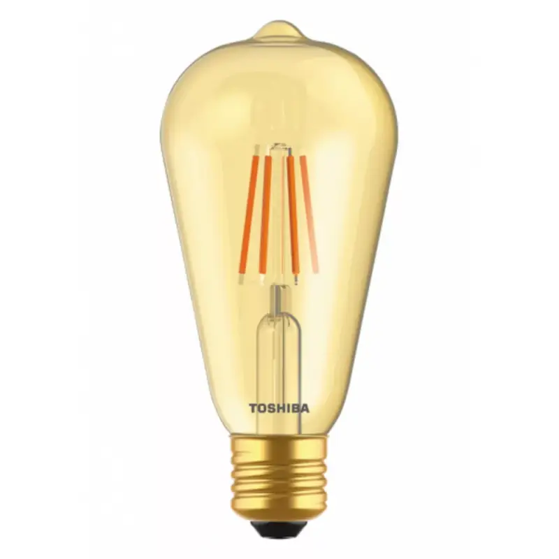 LED lámpa , égő , izzószálás hatás , filament , E27 foglalat , ST64 , 4.5 Watt , meleg fehér , borostyán sárga , TOSHIBA , 5 év garancia Biztonságos fizetés