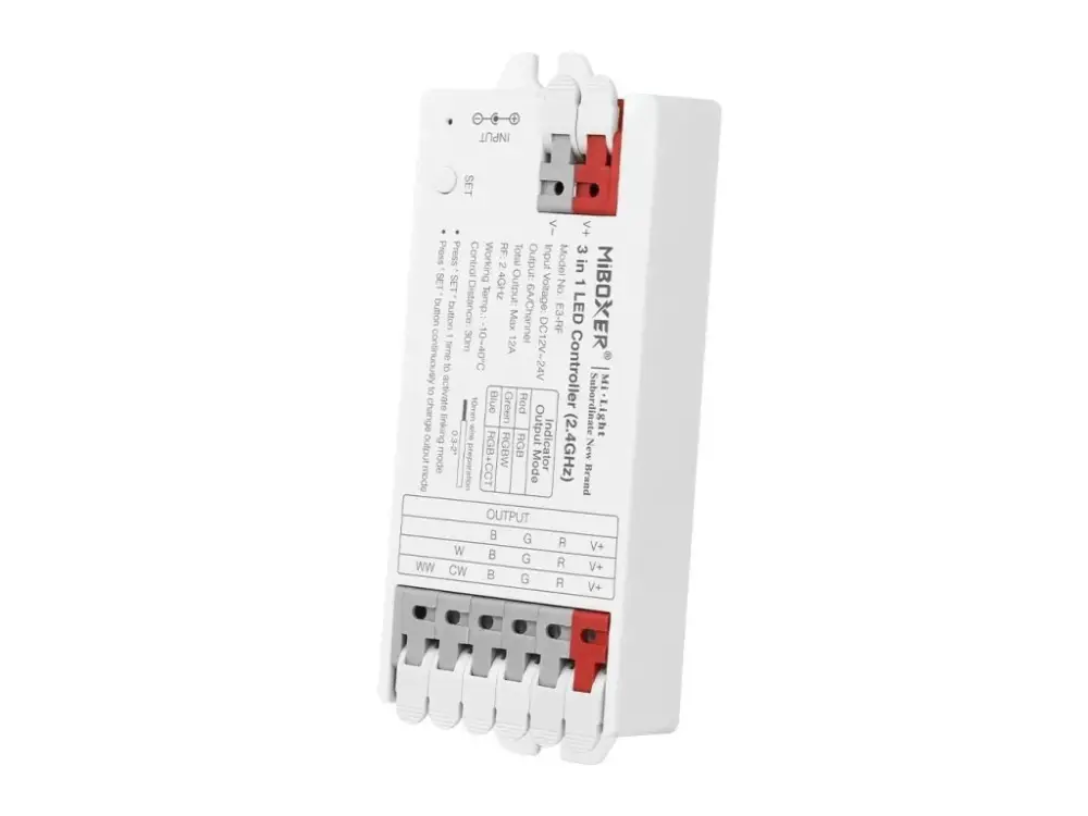 Gyors kiszállítás Mi-Light MiBoxer RF vevő 3 az 1-ben RGB, RGBW, RGB+CCT LED szalagokhoz, csavar nélkül