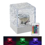 Átlátszó kivitelű LED RGB asztali lámpa Cubiko elemes távirányítóval Különleges ajánlat