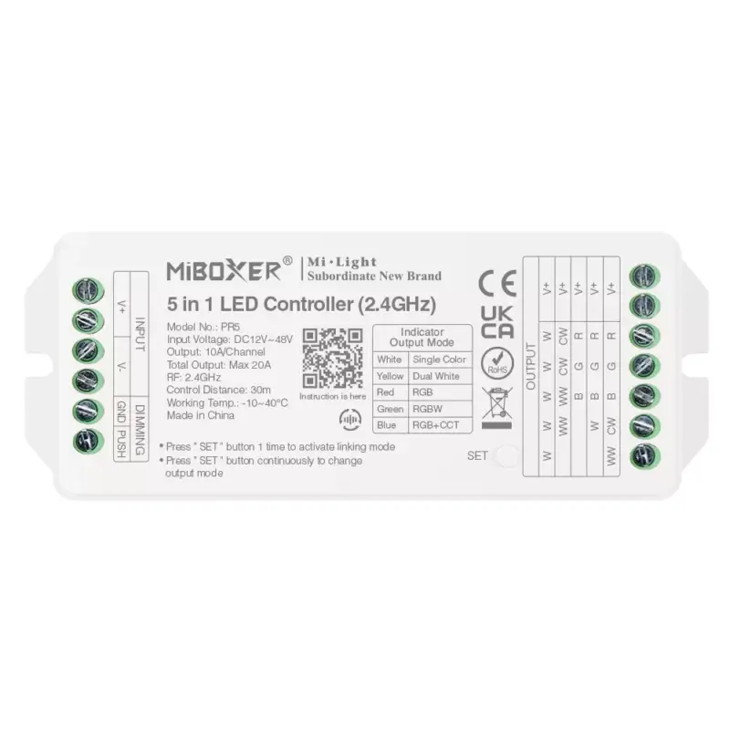 Outlet Mi Light - Miboxer RF 5 az 1-ben vezérlő Egyszínű / RGB / RGBW / RGB+CCT szalaghoz MAX 20A - PR5