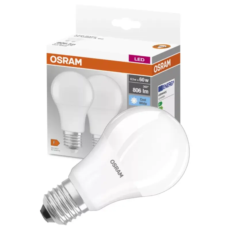 2db LED izzó E27 A60 8.5W = 60W 806lm 4000K Semleges 200° OSRAM Szezonális akció