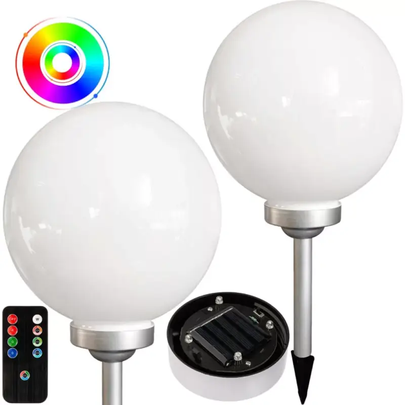 LED napelemes kerti lámpa süllyesztett RGB gömb 30cm fehér és ezüst + VOLTENO távirányító Ne maradj le