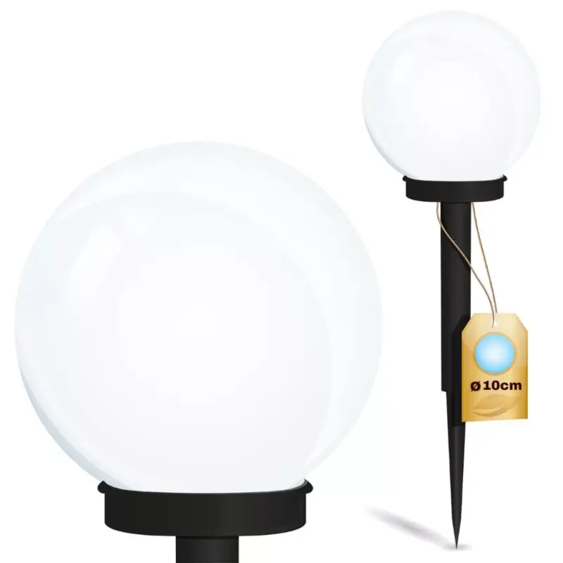LED napelemes kerti lámpa szegecses, FEHÉR GOLYÓS, 10 cm Kiárusítás