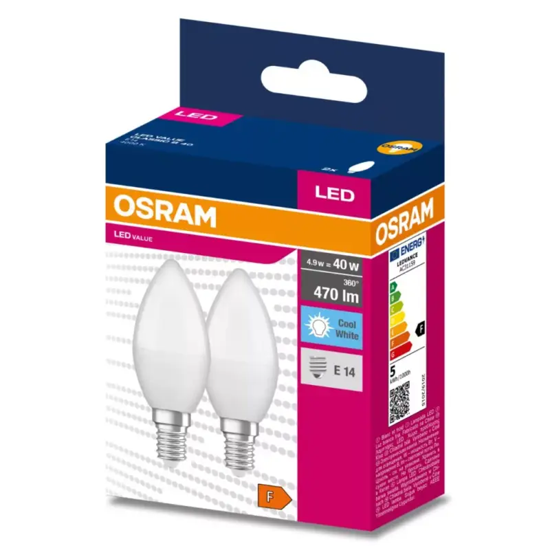 2db LED izzó E14 B35 4.9W = 40W 470lm 4000K Semleges 200° OSRAM ÉRTÉK Gyors szállítás