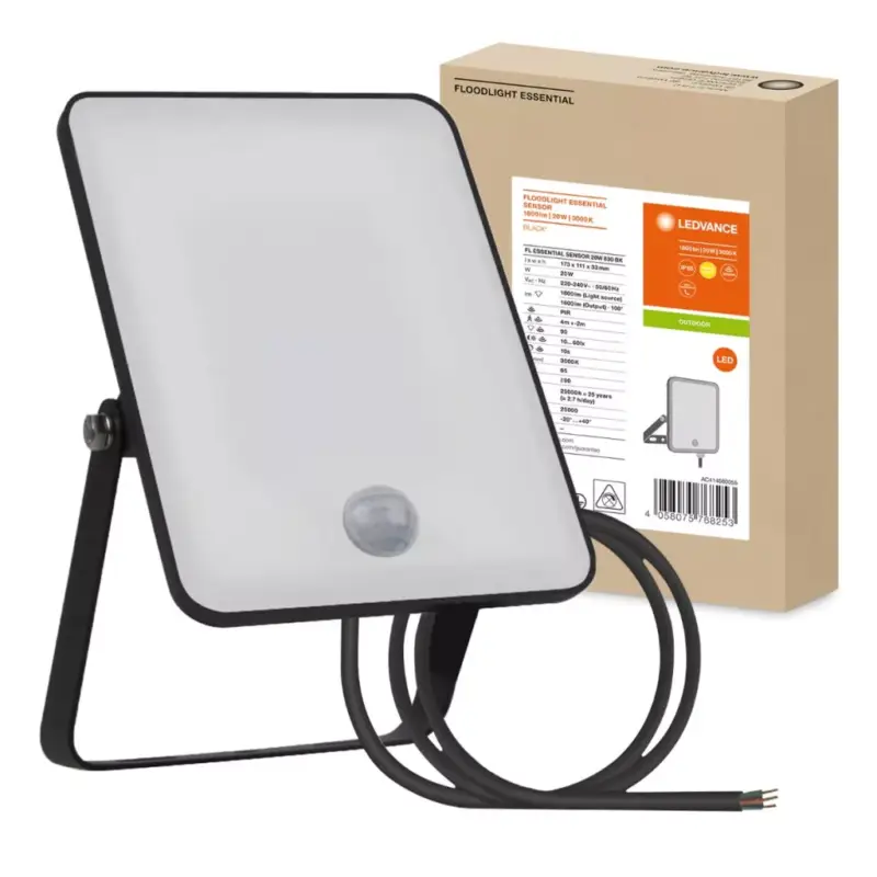 LED reflektor 20W 3000K 1600lm IP65 fekete LEDVANCE ESSENTIAL SENSOR mozgásérzékelővel Azonnali szállítás