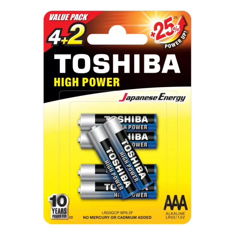 Alacsony ár TOSHIBA HIGH POWER LR03 AAA 1,5 V alkáli elemek buborékcsomagolás 6 darab
