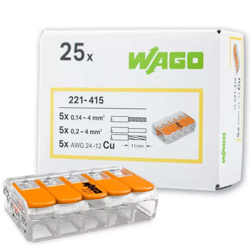 25x WAGO gyorscsatlakozó beépítési csatlakozó 221-415 5x0,2-4 mm-es KÁBEL-hez Nézd meg most