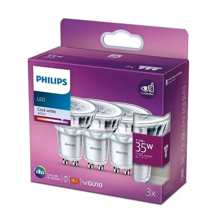 3x LED halogén izzó készlet GU10 PAR16 3.5W = 35W 275lm 4000K Semleges 36° PHILIPS Kihagyhatatlan ajánlat