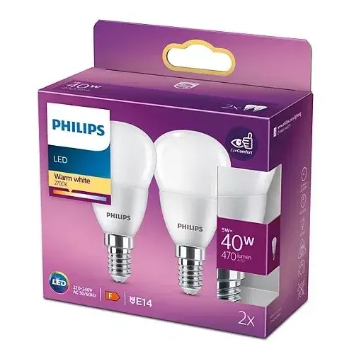 Akciós ár 2x LED izzó Globe E14 P45 4,9W = 40W 470lm 2700K meleg PHILIPS