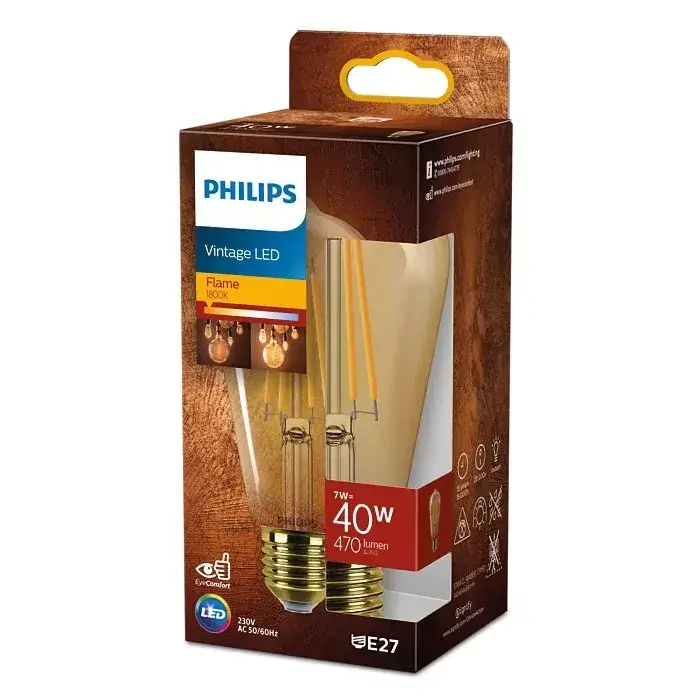Újdonság Edison LED izzó E27 ST64 7W = 40W 470lm 1800K meleg izzószál borostyán PHILIPS