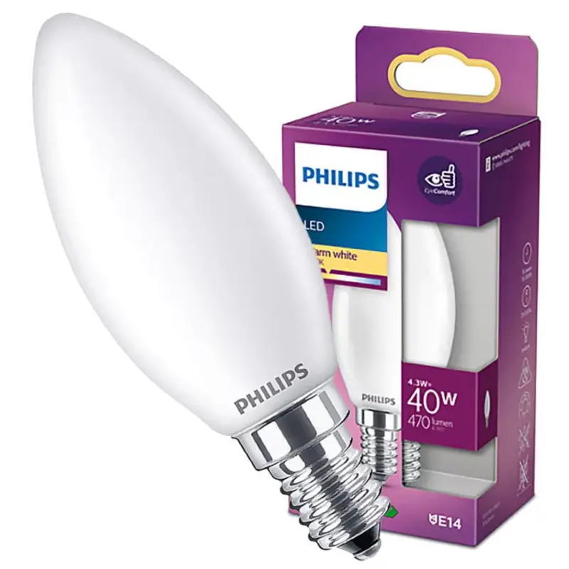 Vedd meg online LED izzó E14 B35 4,3W = 40W 470lm 2700K meleg PHILIPS