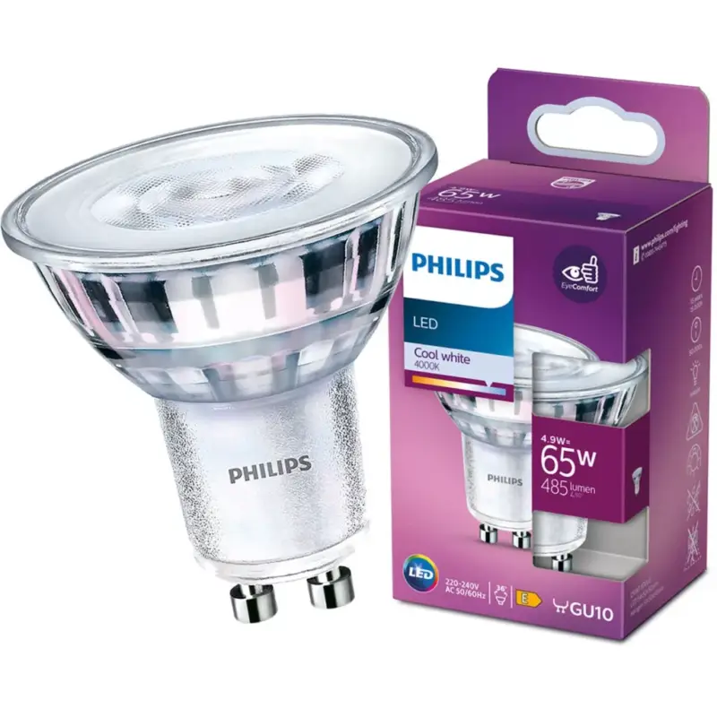 Akciós ár LED izzó GU10 4.9W = 65W 485lm 4000K Semleges 36°-os spotlámpa PHILIPS