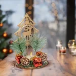 Olcsó Adventi dekoráció mécsestartóval, réz, fenyőfa, 8x13 cm 58946A