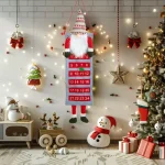 Olcsó Fali adventi naptár kalendárium 3D skandináv manóval textil 100 x 28 cm 58964