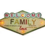 Azonnali szállítás Forever Light LED retro fém tábla Welcome Family [RTV100463]