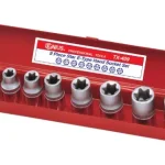 Végkiárusítás crowafej készlet, E-torx, 1/2", 9 darabos