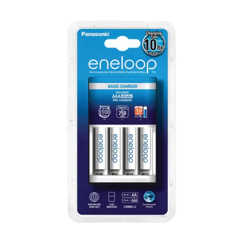 eneloop K-KJ51MCC04E akkumulátor töltő időzítővel 4 db AAA 750mAh akkumulátorral Kiárusítás
